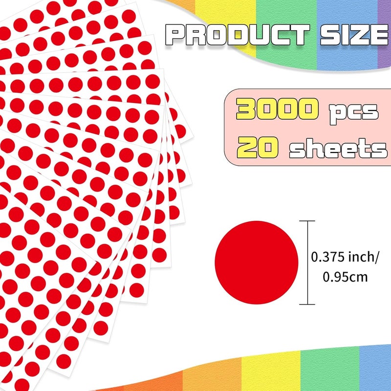 starboling Dot Stickers - 3/8 Inch Red Circle Labels, 3000pcs Self-Adhesive Writable Color Coding Round Labels for Office, Classroom, Garage Sale - Image 2